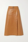 JOSEPH SALIC BELTED LEATHER MIDI SKIRT