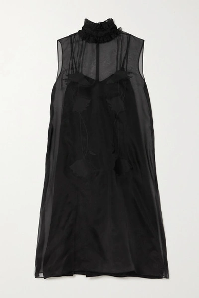 Prada Appliquéd Silk-organza Midi Dress In Black