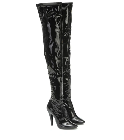 Saint Laurent Aylah Patent Over-the-knee Cone-heel Boots In Black