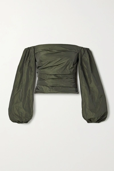 Stine Goya + Net Sustain Jesy Off-the-shoulder Ruched Taffeta Blouse In Army Green