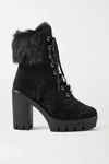 GIUSEPPE ZANOTTI SHEARLING-TRIMMED SUEDE PLATFORM ANKLE BOOTS