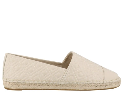 Tory Burch Diamond Quilted Logo Espadrille Flat In Beige