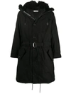 GIVENCHY FURRY HOOD BELTED PARKA COAT