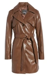Sam Edelman Faux Leather Belted Trench Coat In Luggage