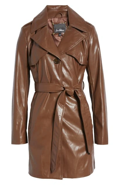 Sam Edelman Faux Leather Belted Trench Coat In Luggage