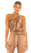 Cami Nyc The Darby One-shoulder Silk-charmeuse And Stretch-jersey Thong Bodysuit In Cappuccino