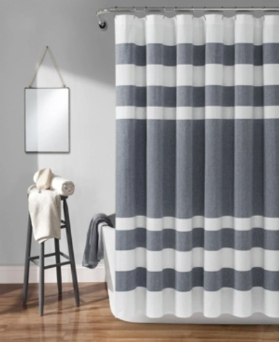Lush Decor Cape Cod Stripe Yarn Dyed Cotton 72" X 72" Shower Curtain In Navy