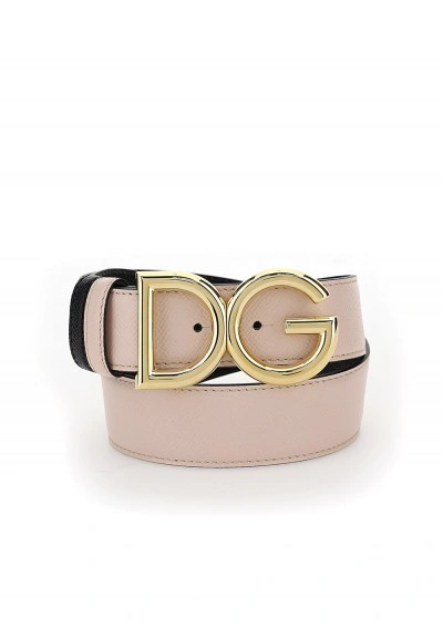 Dolce & Gabbana Reversible Textured-leather Belt In Pink