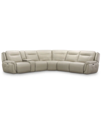 Furniture Lenardo 6-pc. Leather Sectional With 3 Power Recliners And Console, Created For Macy's In Ivory