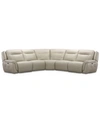 Furniture Lenardo 5-pc. Leather Sectional With 3 Power Motion Recliners, Created For Macy's In Ivory