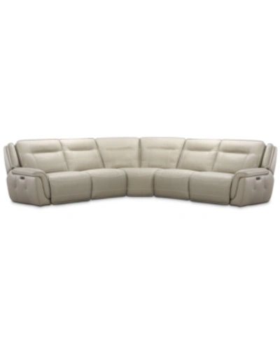 Furniture Lenardo 5-pc. Leather Sectional With 3 Power Motion Recliners, Created For Macy's In Ivory