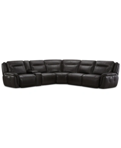 Furniture Lenardo 6-pc. Leather Sectional With 2 Power Recliners And Console, Created For Macy's In Espresso