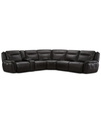 Furniture Lenardo 6-pc. Leather Sectional With 3 Power Recliners And Console, Created For Macy's In Espresso