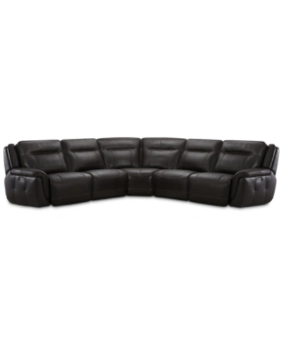 Furniture Lenardo 5-pc. Leather Sectional With 3 Power Motion Recliners, Created For Macy's In Espresso