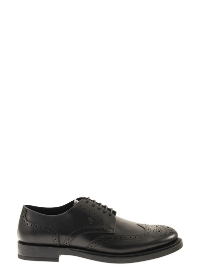Tod's Calgary Pebbled Leather Derby Shoes In Dark Brown