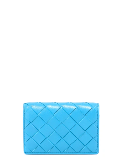 Bottega Veneta Bi-fold Cardholder In Intrecciato Nappa Leather In Blue