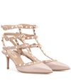 Valentino Rockstud-embellished Pointed Pumps In Beige
