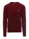 ETRO LOGO EMBROIDERY RIBBED WOOL SWEATER IN RED