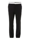 BURBERRY LEATHER DETAIL WOOL TROUSERS IN BLACK