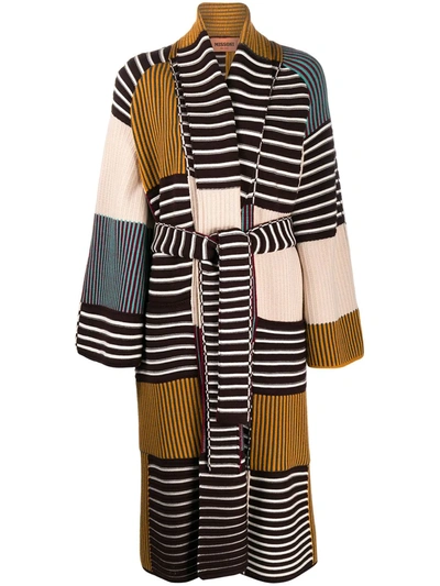 Missoni Panelled Ribbed Knit Cardigan-coat In Brown