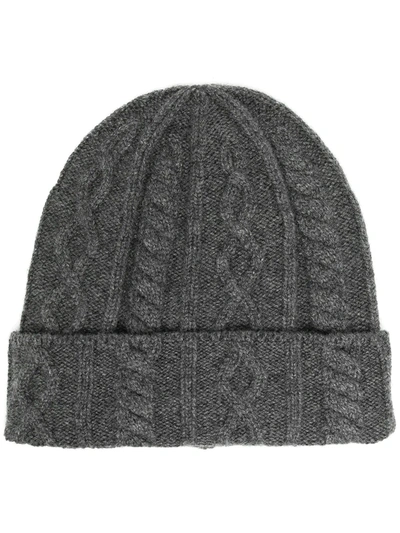 Brunello Cucinelli Navy Cashmere English Rib Beanie In Grey