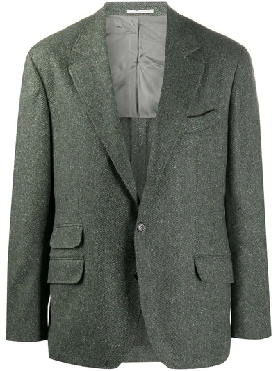 Brunello Cucinelli 人字斜纹针织单排扣西装夹克 In Green