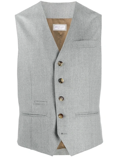 Brunello Cucinelli Single-breasted Wool Waistcoat In Grey