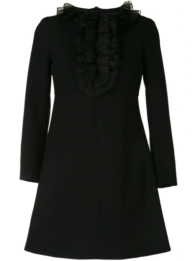 Pre-owned Saint Laurent Ruffled Detail Long-sleeves Dress In Black
