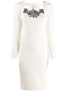 Self-portrait Lace-trimmed Ribbed Dress In White