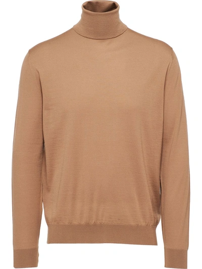 Prada Virgin Wool High-neck Jumper In Brown