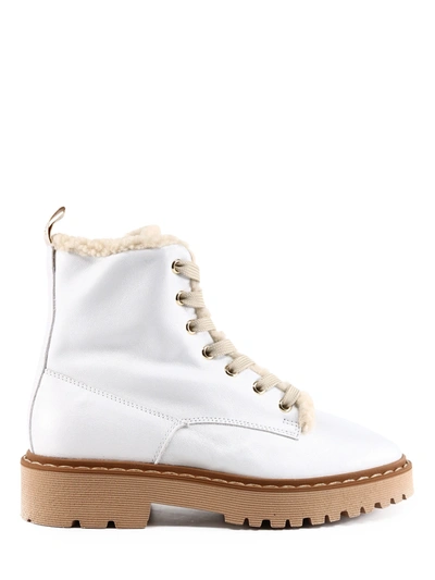 Hogan Combat Boot In Soft White Leather