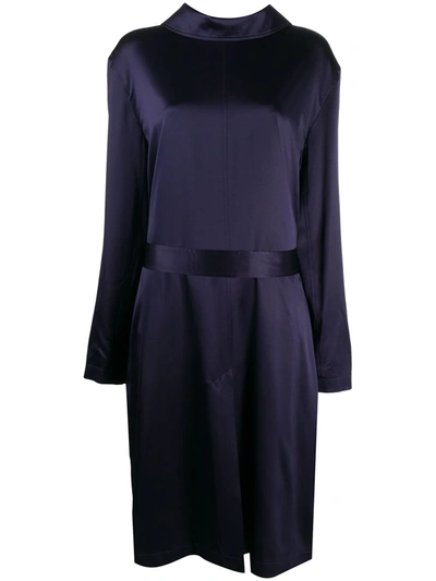 Balenciaga Silk Backwards-collar Dress In Blue