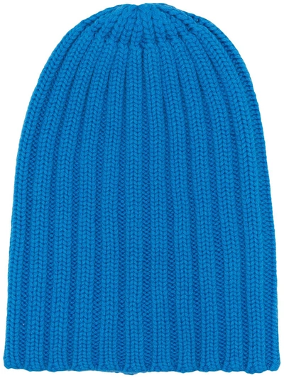 Laneus Ribbed Cashmere Beanie In Blue