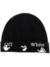 OFF-WHITE BLACK WOOL BEANIE HAT,OWLA013E20KNI001 1001