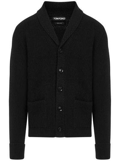 Tom Ford Shawl-collar Cable-knit Cashmere And Mohair-blend Cardigan In Black