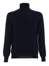 Fedeli Man Navy Blue Turtleneck Cashmere And Silk Pullover In Border