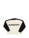 BURBERRY STEF EMBROIDERED LOGO CABLE KNIT WOOL BLEND SWEATER,11556188