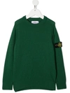 STONE ISLAND JUNIOR LOGO-PATCH CREW NECK SWEATER