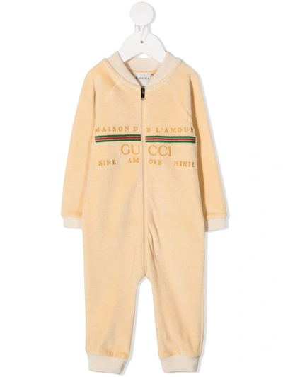 Gucci Babies' Embroidered Logo Bodysuit In Neutrals