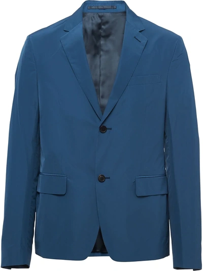 Prada Technical Poplin Single-breasted Jacket In Blue