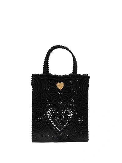 Dolce & Gabbana Sicily Cordonetto Tote Bag In Black