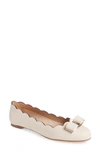 Ferragamo Varina Leather Scallop Bow Ballerina Flats, Bone In Bone