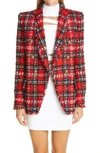 BALMAIN METALLIC TARTAN TWEED BLAZER,UF17471W076