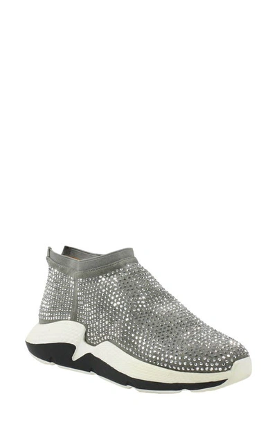 L'amour Des Pieds Helena Embellished Trainer In Grey Fabric