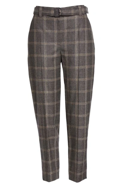 Brunello Cucinelli Belted Windowpane Check High Waist Wool Trousers In C001 Medium Grey