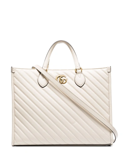 Gucci Gg Marmont Leather Tote Bag In White