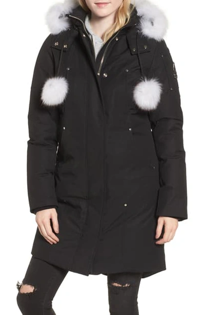 Moose Knuckles 'stirling' Down Parka With Genuine Fox Fur Trim In Black/ White Fur