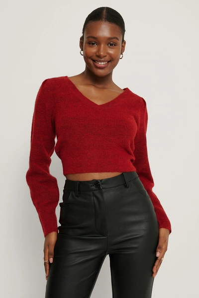 Na-kd Puff Sleeve V-neck Knitted Jumper - Red
