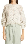 BRUNELLO CUCINELLI EMBELLISHED CABLE KNIT CASHMERE BLEND SWEATER,MAS393900-202