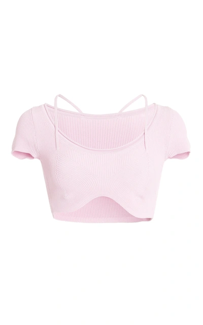 Jacquemus Lauris Ribbed-knit Crop Top In Pink